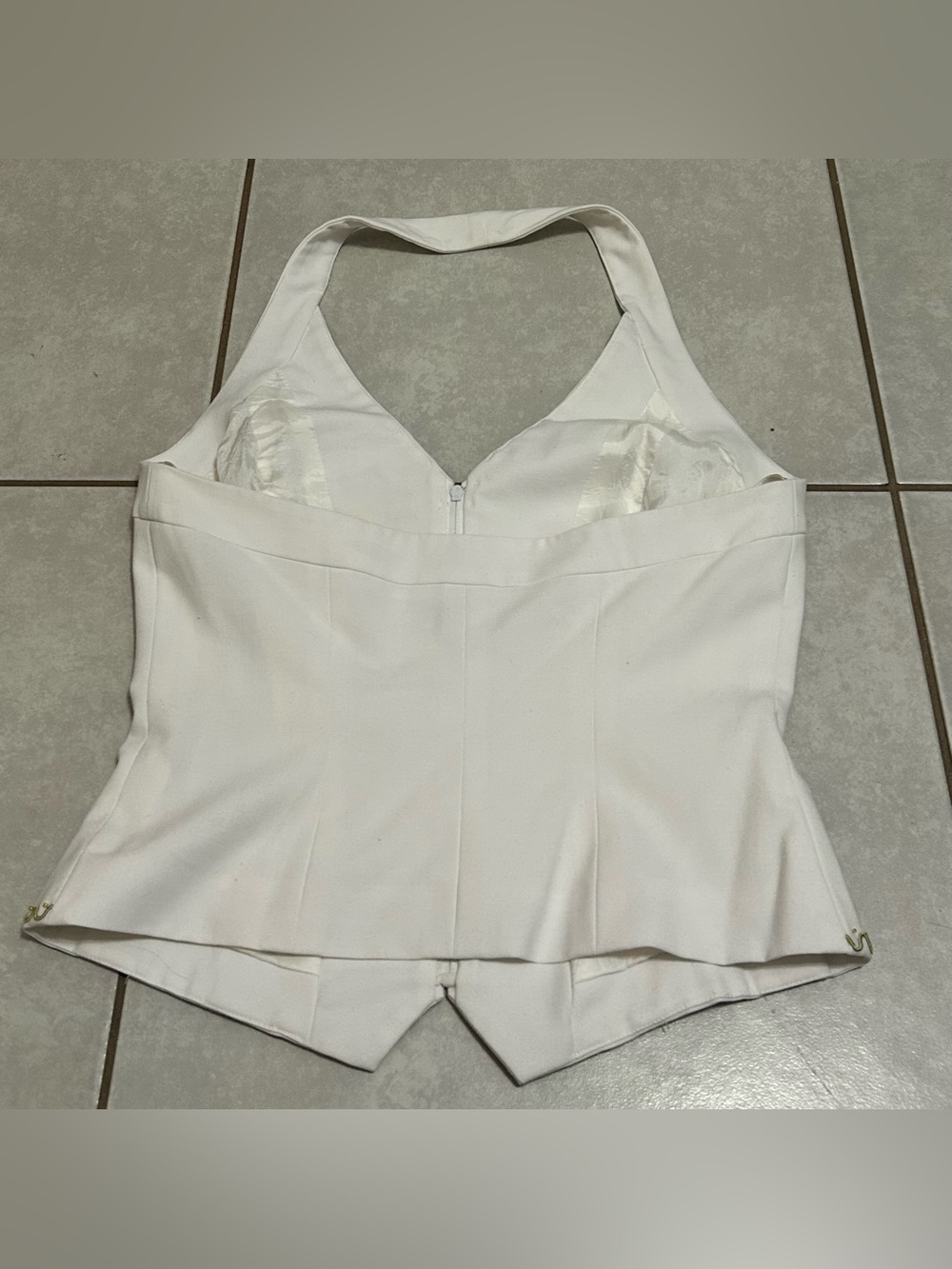 Cache White Halter Top with Green Embroidered Flower - Picture 6 of 7